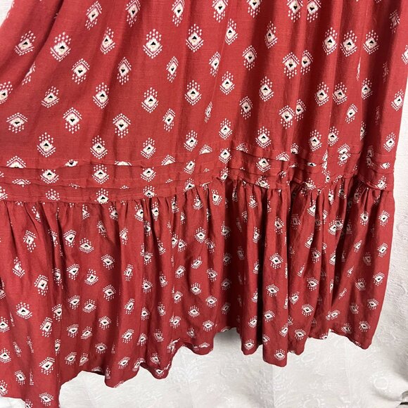 Anthropologie Felipa tiered midi dress red geometric print prairie cottagecore L - Picture 6 of 10